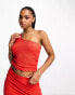 Pieces exclusive one shoulder crop top co-ord in red Красный, L - EU 40 - фото #1