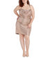 ფოტო #3 პროდუქტის Trendy Plus Size Drape-Neck Short Shimmer Dress