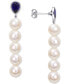 ფოტო #1 პროდუქტის Cultured Freshwater Pearl (7 - 7-1/2mm) & Lab-Grown Blue Sapphire (2-1/3 ct. t.w.) Linear Drop Earrings in Sterling Silver