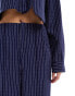 Фото #3 товара Extro & Vert highwaisted wide leg tailored trouser in navy pinstripe co-ord