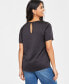 Women's Satin Relaxed Short-Sleeve Top, Created for Macy's Черный, S - фото #4