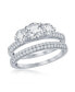 ფოტო #1 პროდუქტის Sterling Silver Three-Stone Half Micro Pave Band Engagement Ring Set