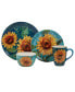 Golden Sunflowers 16Pc Dinnerware Set, Service for 4