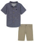 ფოტო #1 პროდუქტის Little Boys Logo Print Button-Up Short Sleeve Shirt and Twill Shorts, 2 Piece Set