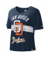 Women's Navy Distressed San Diego Padres Cooperstown Collection Record Setter Crop Top
