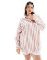 Yours oversized linen shirt in rust stripe