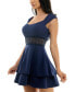 Фото #3 товара Juniors' Lace-Trim Cap-Sleeve A-Line Dress