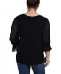 ფოტო #2 პროდუქტის Petite 3/4 Sleeve with Embroidered Mesh Yoke and Sleeves Crepe Top