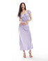 ASOS DESIGN cap sleeve elasticated bodice midi dress in lilac satin jacquard