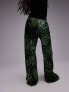 Фото #9 товара Topshop satin print wide leg pull on trouser in green