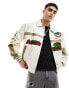 ASOS DESIGN oversized faux leather motocross bomber jacket in ecru