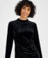 ფოტო #4 პროდუქტის Petite Mock-Neck Long-Sleeve Velvet Bodycon Dress