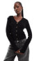 In The Style ribbed knit button through fitted cardigan in black Черный, EU 38-40 - фото #1