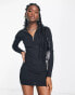 Фото #8 товара COLLUSION half zip rib mini dress in black