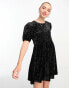 Monki – Minikleid aus Pannesamt in Schwarz mit Puffärmeln Черный, XL - EU 50-52 - фото #1