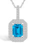 ფოტო #1 პროდუქტის Blue Topaz (2 Ct. T.W.) and Diamond (1/2 Ct. T.W.) Halo Pendant Necklace in 14K White Gold