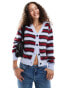 Фото #1 товара COLLUSION brushed stripe v-neck cardigan in red & blue