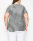 Plus Size Pointelle Stripe Dolman Short Sleeve Top Charcoal Ivory, 1X - фото #2