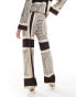 Object plisse wide leg trouser co-ord in brown abstract print