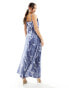 Vero Moda satin maxi slip dress with lace trim in blue crinkle print синяя печать, L - EU 40 - фото #2