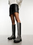 Monki knee high boot in dark grey distressed