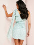 ASOS LUXE embellished tie bow shoulder corsetted mini dress in blue