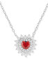 ფოტო #3 პროდუქტის Cubic Zirconia Heart Halo Pendant Necklace in Sterling Silver, 16 + 2" extender, Created for Macy's