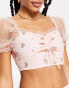 Collective the Label exclusive puff sleeve organza top co-ord in blush glitter heart Blush Glitter Heart, US 4 - фото #6