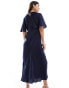 ASOS DESIGN flutter sleeve wrap midi dress in navy Синий, 34 - фото #2