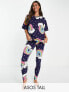 ASOS DESIGN Tall rainbow spot oversized tee & legging pyjama set in navy