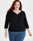 Women's Cotton 3/4-Sleeve Henley Tee, Created for Macy's