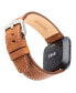 Brown Premium Leather Band with White Stitching and Black Premium Woven Nylon Band Set, 2 Piece Compatible with the Fitbit Versa and Fitbit Versa 2
