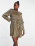 Фото #1 товара Missguided padded shoulder plisse mini dress in gold