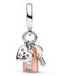 Cubic Zirconia Two-Tone Key, Padlock Heart Triple Dangle Charm