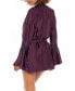 Women's Short Polyester Charmeuse Lingerie Robe with Embroidered Trim and Bell Sleeves