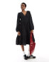 Фото #1 товара Monki long sleeve wrap midi dress in black