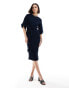 Фото #6 товара Closet London ribbed pencil dress with tie belt in navy