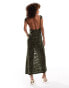 Фото #2 товара ASOS DESIGN short sleeve with side split maxi dress in textured ruffle in khaki