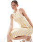 Фото #4 товара Vila Premium racer neck midi dress in yellow stripe