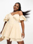 ASOS LUXE Curve one shoulder cotton dress with corset detail and ruffles in stone TBC, EU 56 - фото #1