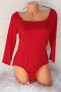 NY Collection Women's Off the Shoulder Bodysuit Ribbed Red S