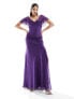 ASOS DESIGN ruffle bardot maxi dress with twist detail in purple