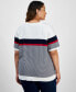 ფოტო #2 პროდუქტის Plus Size Colorblocked Short-Sleeve Sweater