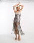 Фото #3 товара ASOS DESIGN embellished cami midi dress with beaded fringe in taupe