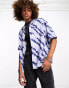 ASOS DESIGN boxy oversized revere linen mix shirt in blue tie dye BLAU, 2XS - Chest 34 - фото #4