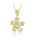 Sterling Silver with Gold Plated Clear Baguette Cubic Zirconia Flower Style Pendant Necklace