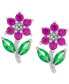 Фото #1 товара Lab-Grown Pink Sapphire (5/8 ct. t.w.) & Green Crystal Flower Stud Earrings in Sterling Silver