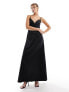 Pimkie cami satin lace trim maxi dress in black