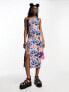 Фото #1 товара COLLUSION satin asymmetric strap detail summer midi dress in print