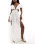 ASOS DESIGN puff sleeve cut out maxi beach dress with ring detail in white Белый, 42 - фото #1